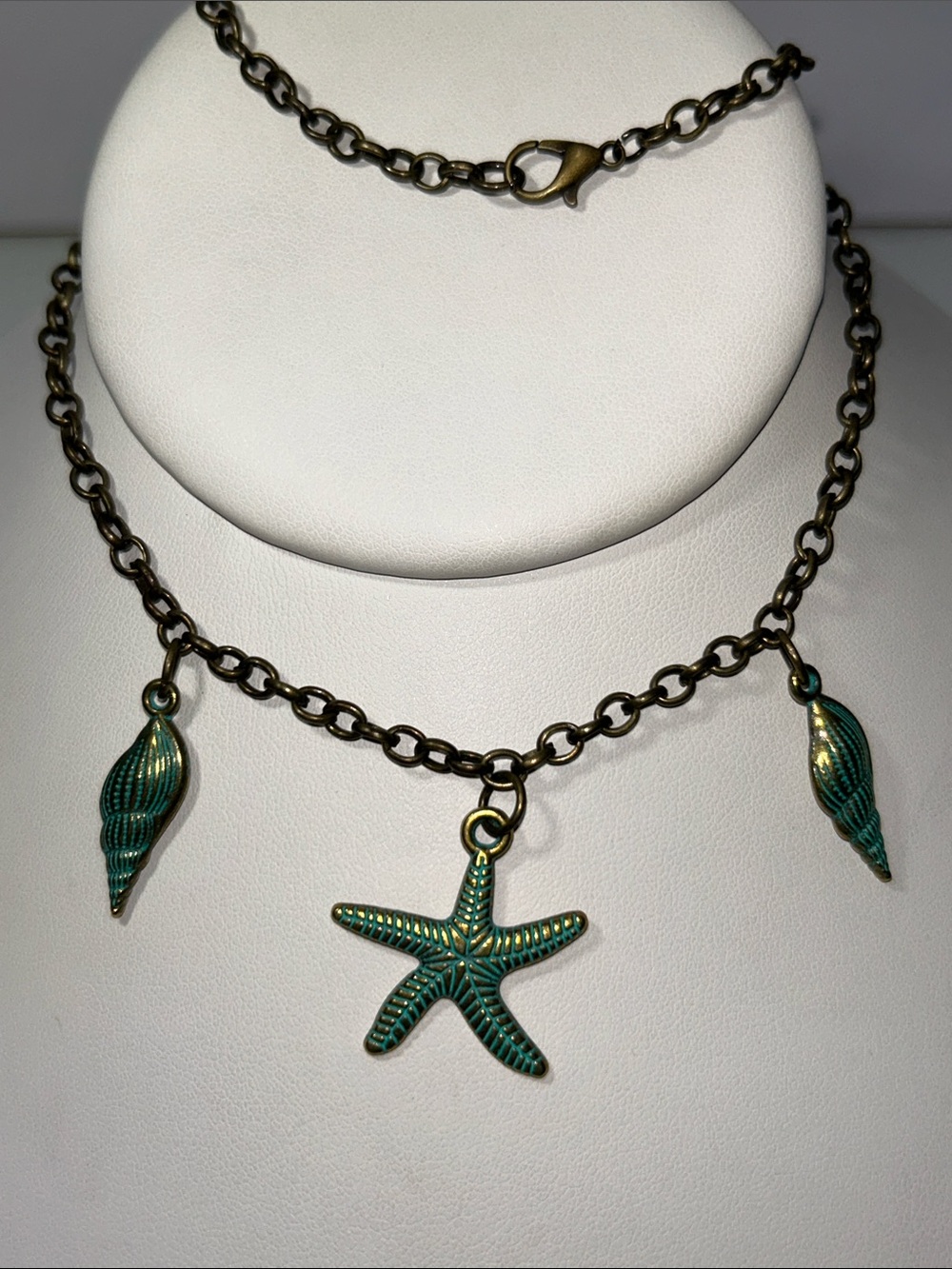 New Artisan Handmade Solid Bronze Ocean Themed Antiqued Finish 3 Charm Necklace